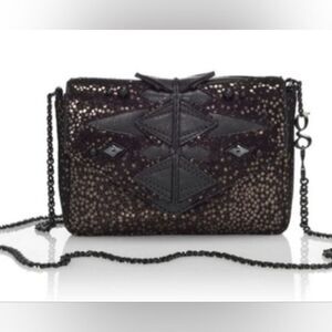G.G. Maull Mini GG Black Gold Designer Grunge Punk Leather Crossbody Purse NWT